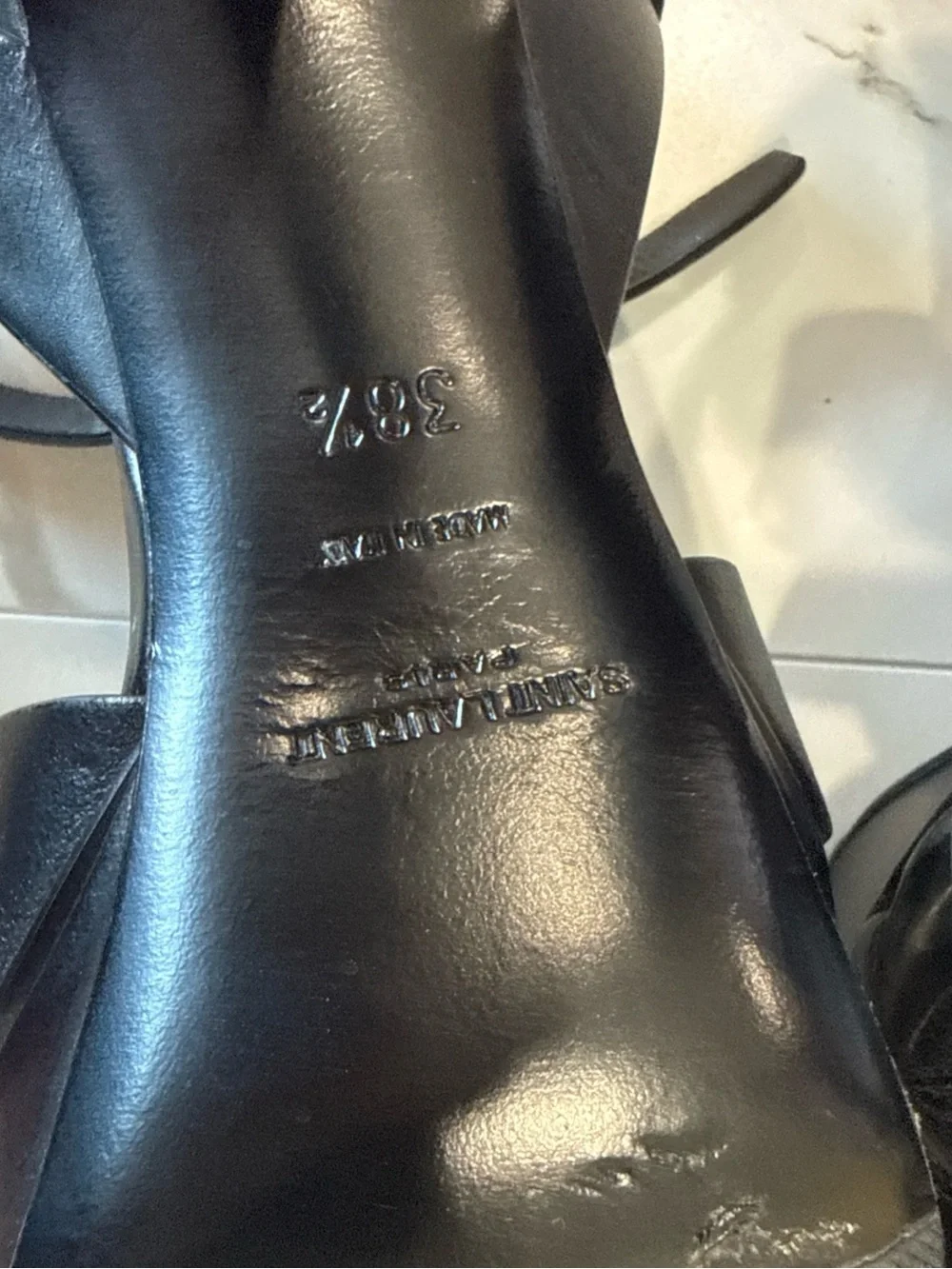 Saint Laurent Black Leather Knotted T-Strap Heels